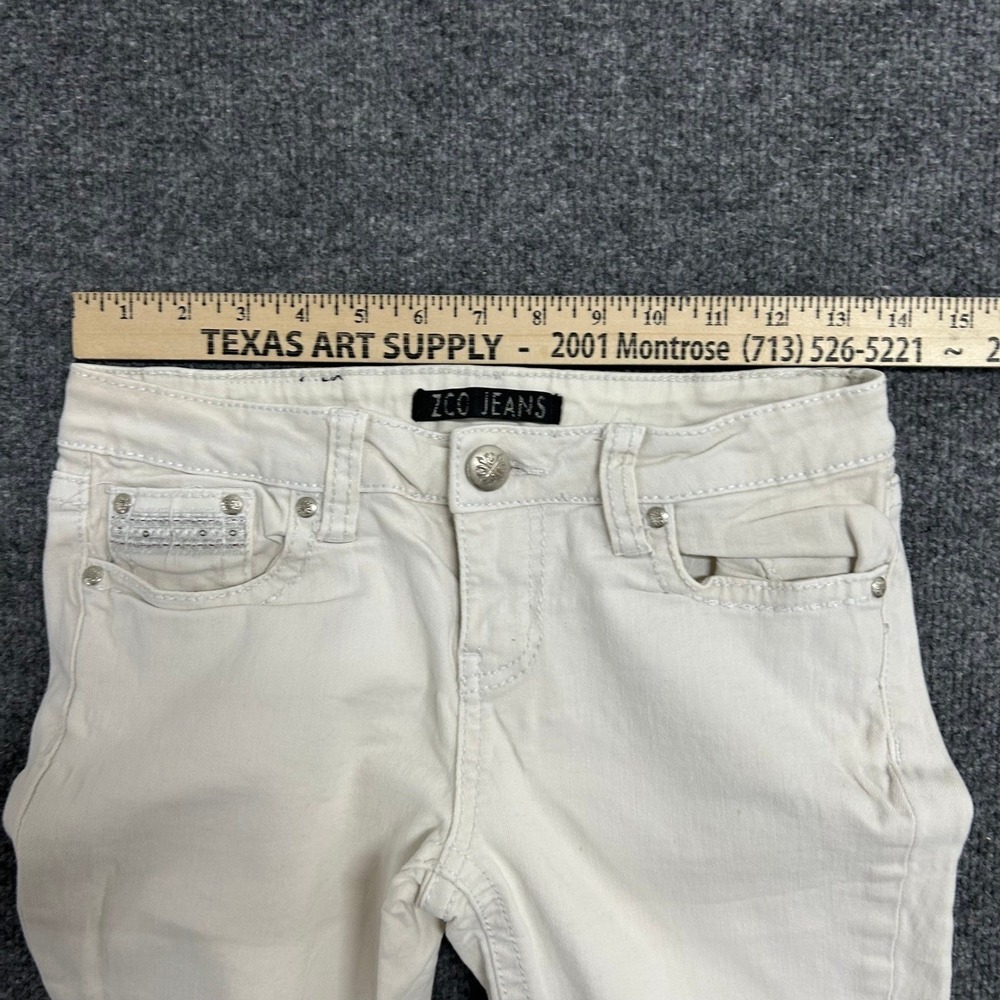 ZCO Jeans Denim Pants Womens Size 5 Off-White Skinny Rhinestone Cross Low Rise - Picture 5 of 9